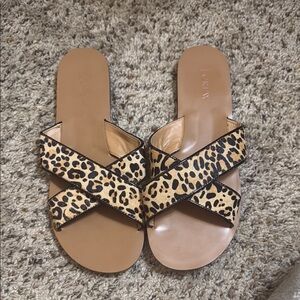 W 9 EUC J. Crew Brown Tan Sandals Criss-Cross Slip-On